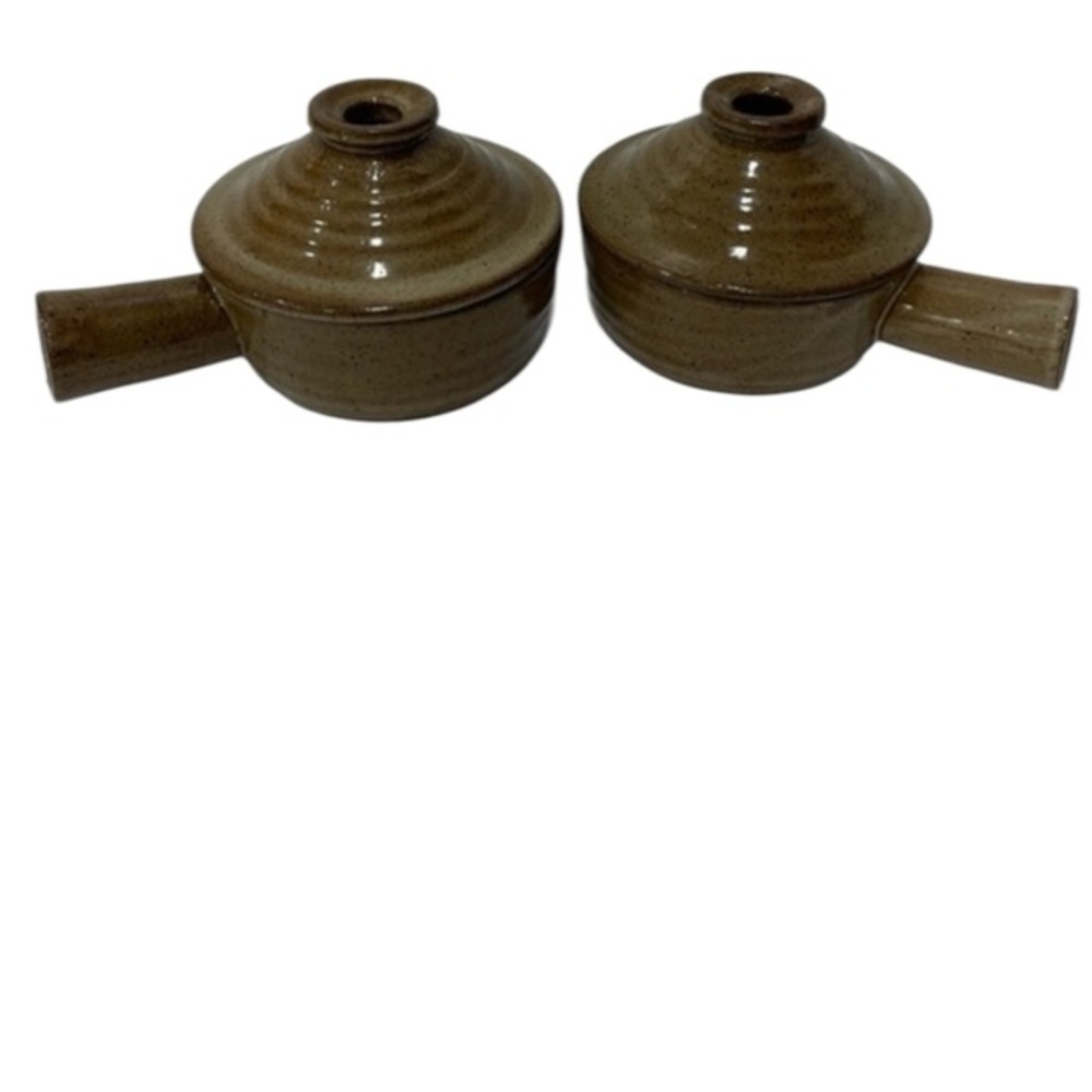 Vintage Stoneware Steamer Soup Bowls/Crocks - Set of 2 Pottery Soup Pots